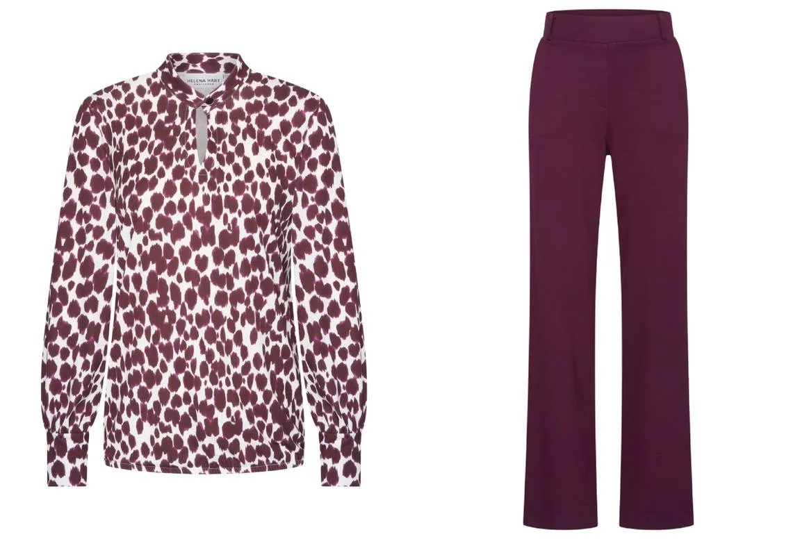 Top Justin Print Tabby Burgundy en Broek Soul Lano Uni Burgundy.